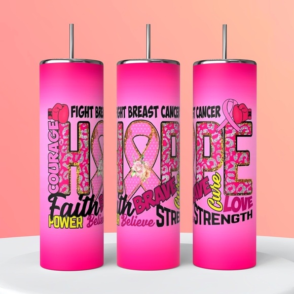 Breast Cancer Hope Faith Strength Fight 20 Ounce Skinny Tumbler - Picture 1 of 7